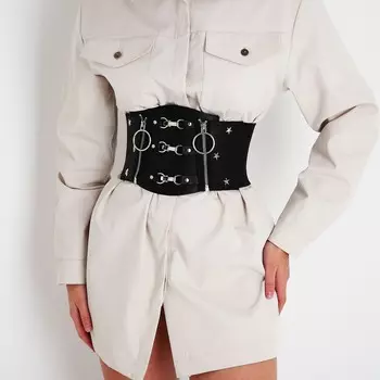 Ремень женский, ширина 12 см, на молниях, цвет черный