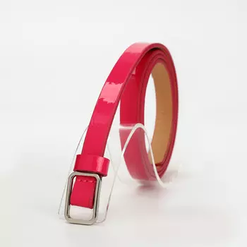 Ремень женский тонкий, 1101.3 см, прямоугольная пряжка металл, серебристая, фуксия