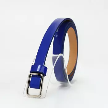 Ремень женский тонкий, 1101.3 см, прямоугольная пряжка металл, серебристая, синий