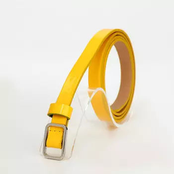 Ремень женский тонкий, 1101.3 см, прямоугольная пряжка металл, серебристая, желтый