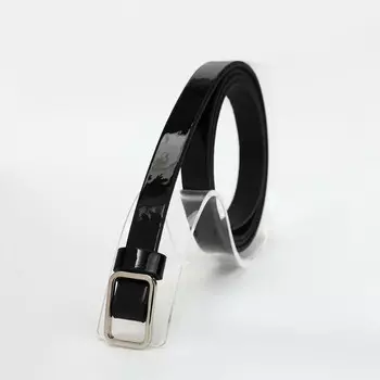 Ремень женский тонкий, 1101.3 см, прямоугольная пряжка металл, серебристая, черный