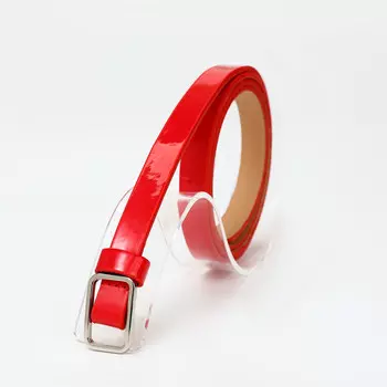 Ремень женский тонкий, 1101.3 см, прямоугольная пряжка металл, серебристая, красный
