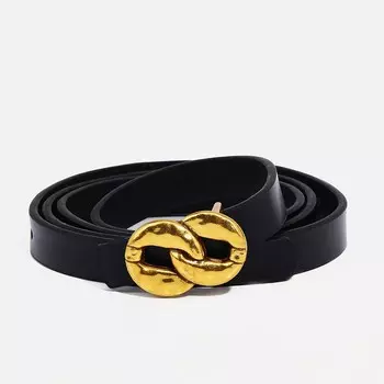 Ремень женский тонкий, 1101.4 см, пряжка металл, золотистая, черный