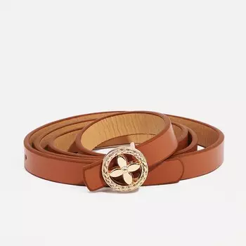 Ремень женский тонкий, 1101.4 см, круглая пряжка металл, коричневый