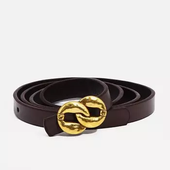 Ремень женский тонкий, 1101.4 см, пряжка-гвоздик металл, золотистая, темно-коричневый