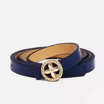 Ремень женский тонкий, 1101.4 см, круглая пряжка металл, синий