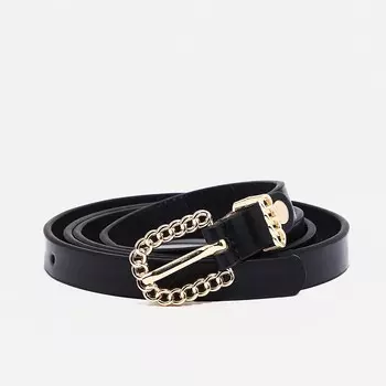 Ремень женский, ширина 1.4 см, пряжка металл, цвет черный