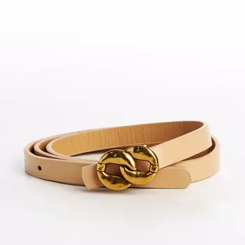 Ремень женский тонкий, 1101.4 см, пряжка-гвоздик металл, золотистая, бежевый