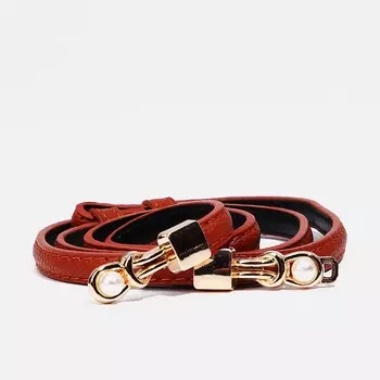 Ремень женский тонкий, 951 см, пряжка-зацепка металл, с перламутровыми бусинами, рыжий