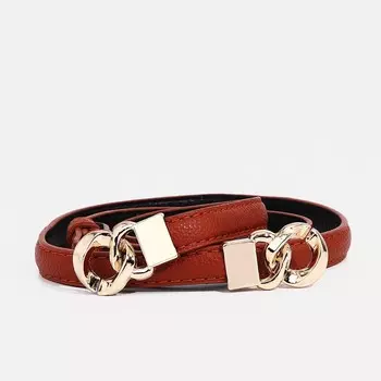 Ремень женский тонкий, 951 см, пряжка-зацепка металл, золотистая, рыжий