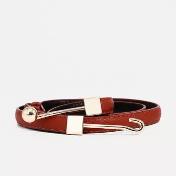 Ремень женский тонкий, 951 см, пряжка-зацепка металл, рыжий