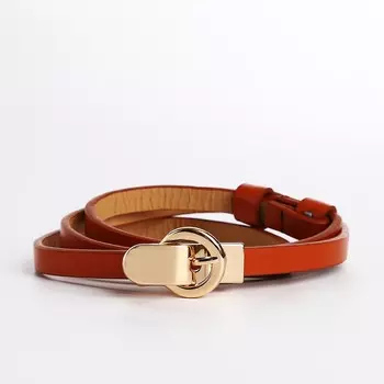 Ремень женский тонкий, 861 см, пряжка-зацепка металл, золотистая, рыжий