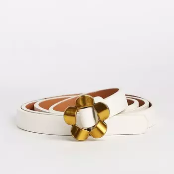 Ремень женский тонкий, 1051 см, пряжка-затяжка металл, золотистая, белый