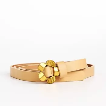 Ремень женский тонкий, 1051 см, пряжка-затяжка металл, золотистая, бежевый