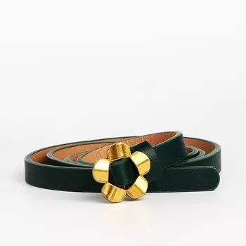 Ремень женский тонкий, 1051 см, пряжка-затяжка металл, золотистая, зеленый