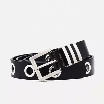 Ремень женский с люверсами, 1002 см, пряжка металл, серебристая, черный