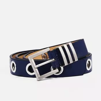 Ремень женский с люверсами, 1002 см, пряжка металл, серебристая, синий