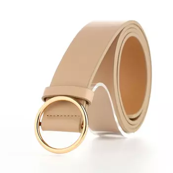 Ремень женский 1103.5 см, круглая пряжка-затяжка металл, золотистая, бежевый