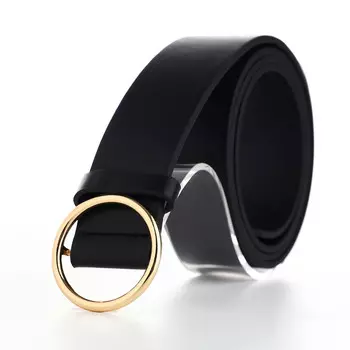Ремень женский 1103.5 см, круглая пряжка-затяжка металл, золотистая, черный