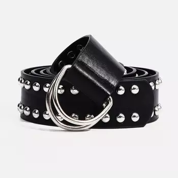 Ремень женский, ширина 3,6 см, пряжка металл, люверсы, цвет черный