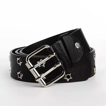 Ремень женский, ширина 3.8 см, люверсы, винт, пряжка металл, цвет черный