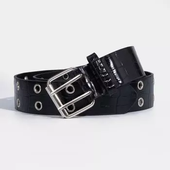 Ремень женский, ширина 3,8 см, пряжка металл, люверсы, цвет черный