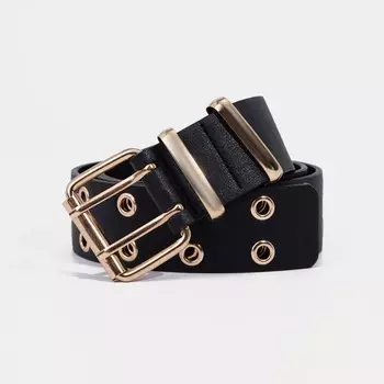 Ремень женский, ширина 3,8 см, пряжка металл, люверсы, цвет черный