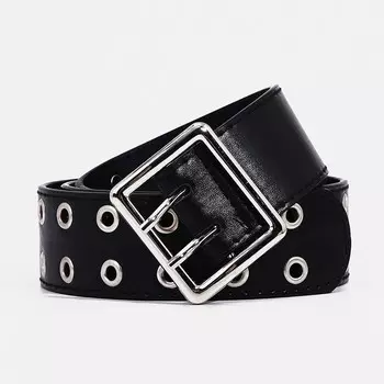 Ремень женский, ширина 4 см, люверсы, пряжка металл, цвет черный