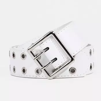 Ремень женский, ширина 4 см, люверсы, пряжка металл, цвет белый