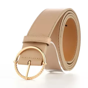 Ремень женский с винтом, 1104 см, круглая пряжка металл, золотистая, бежевый