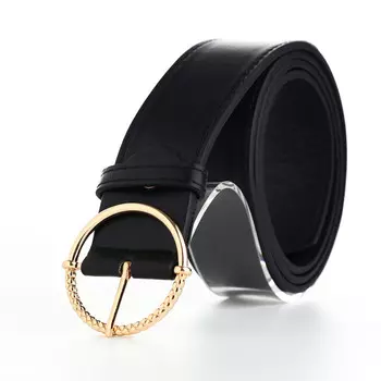 Ремень женский с винтом, 1104 см, круглая пряжка металл, золотистая, черный