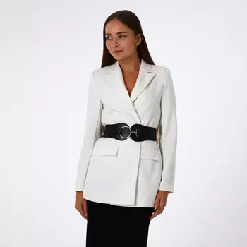 Ремень-резинка женский широкий, 638.5 см, пряжка-зацепка металл, серебристая, черный