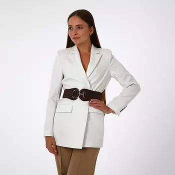 Ремень-резинка женский широкий, 638.5 см, пряжка-зацепка металл, серебристая, коричневый