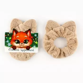 Резинка для волос пушистая с ушками новогодняя
