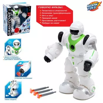 Робот gravitone, свет, звук, стреляет, на батарейках, русская озвучка, зеленый