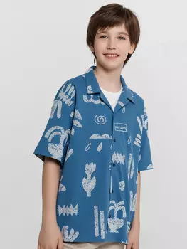 Рубашка для для мальчиков синяя с принтом