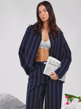 Рубашка домашняя женская синяя в полоску