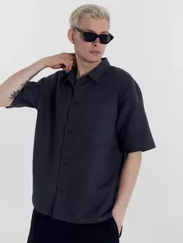 Рубашка мужская серая из хлопка и льна