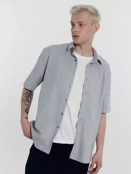 Рубашка мужская серая из хлопка и льна