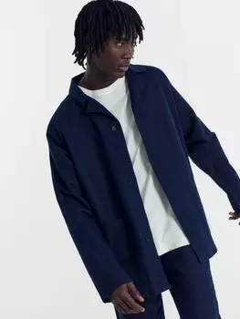 Рубашка мужская темно-синяя из хлопка и льна