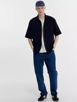 Рубашка мужская в черном цвете из хлопка и льна