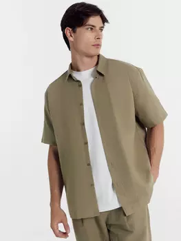 Рубашка мужская в цвете хаки из хлопка и льна