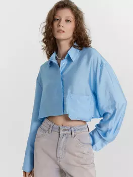 Рубашка женская голубая укороченная