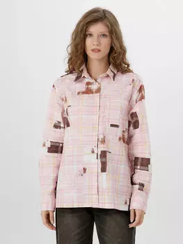 Рубашка женская розовая с патчами