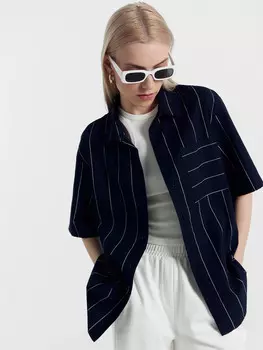 Рубашка женская темно-синяя в белую полоску