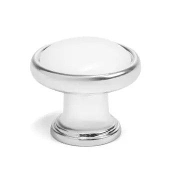 Ручка-кнопка cappio рк101, d=32 мм, пластик, цвет хром с белой вставкой