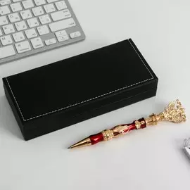 Ручка шариковая подарочная с гербом в футляре, металл , цвет красный, пишущий узел 1.0 мм, синяя паста