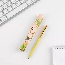 Ручка шариковая синяя паста, металлическая в подарочном тубусе