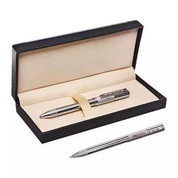 Ручка подарочная шариковая в кожзам футляре поворотная стиль корпус серебро