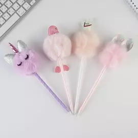 Ручка-пушистик микс, синяя паста